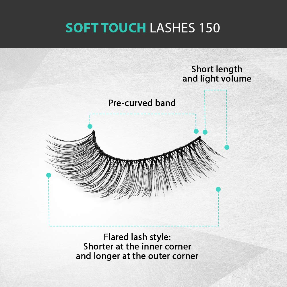 Lavender Ardell False Eyelashes Soft Touch 150 - Black, Lightweight Tapered Tips for Natural Look Strip Lashes for Everyday Wear, 4 Pack