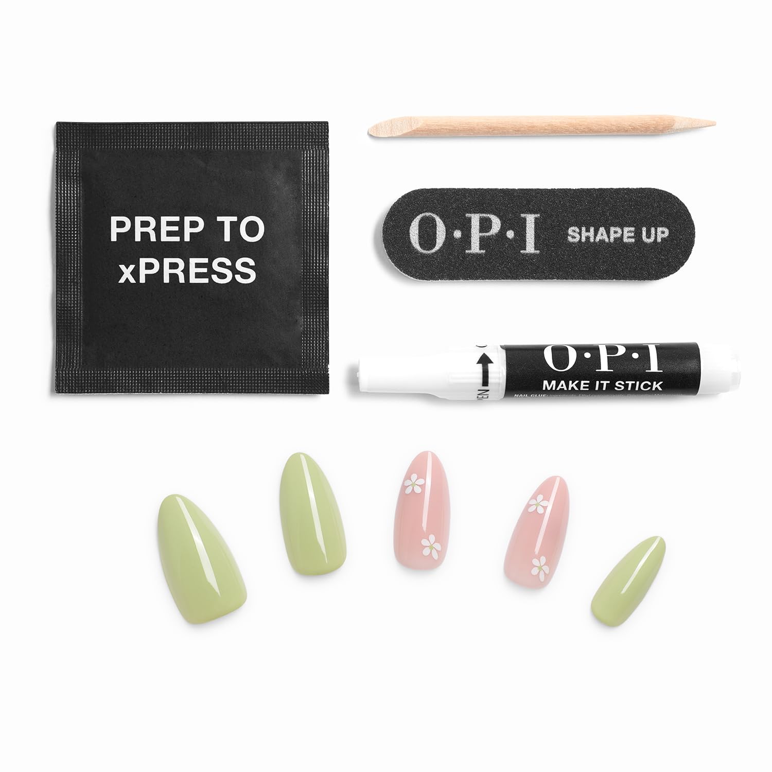 White Smoke OPI On Point I Gleam of Spring | Long Almond Pastel Green & Pink Floral Nail Art Press On Nails | 30 Count with Nail Glue | Long Lasting, Reusable, Non-damaging