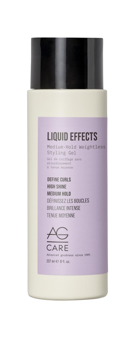 Gray AG Care Liquid Effects Medium-Hold Weighless Styling Gel - Long-Lasting Hold, Shine & Humidity Resistance - Enhances Natural Curl, 8 Fl Oz