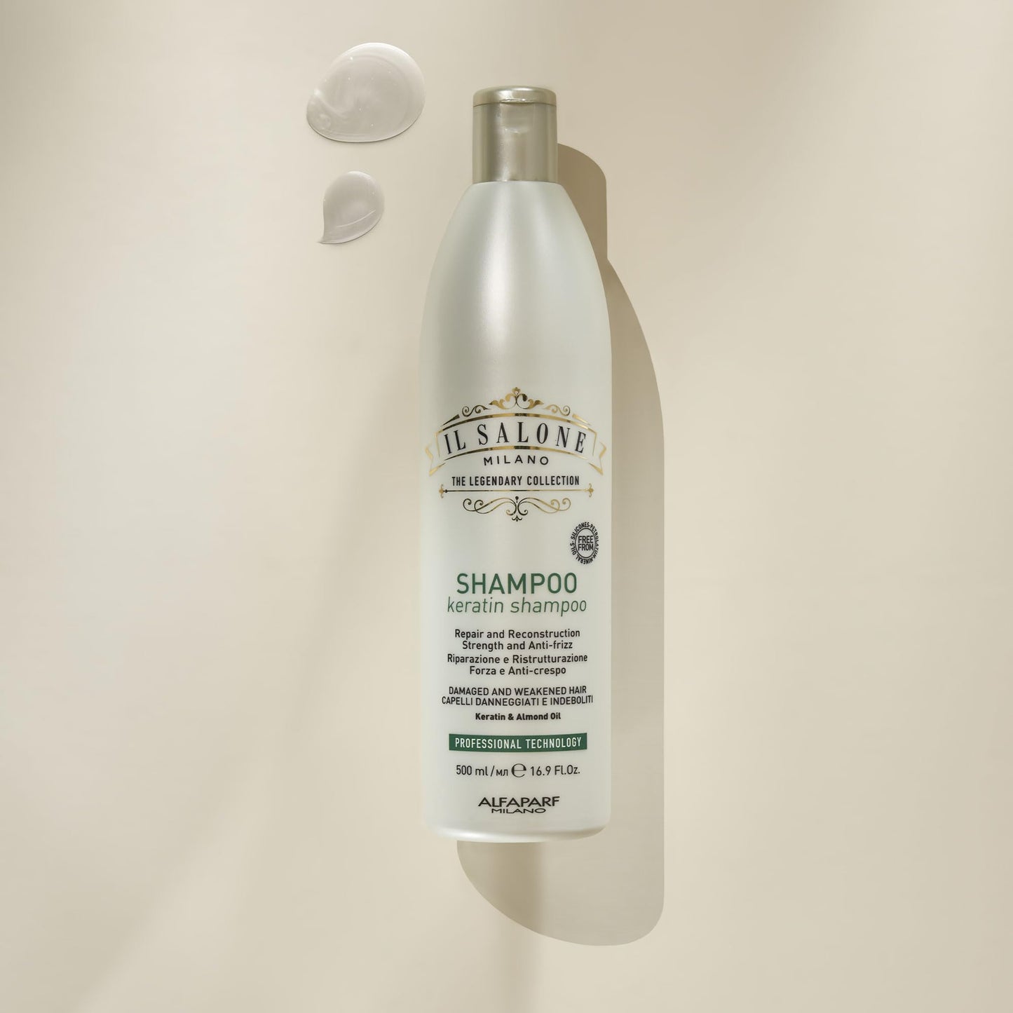 Light Gray Il Salone Milano Professional Keratin Shampoo for Damaged Hair - Hair Repair Shampoo - Frizz Control - Made with Almond Oil & Vitamin E - Salon Quality Haircare (16.9 oz / 500 ml)