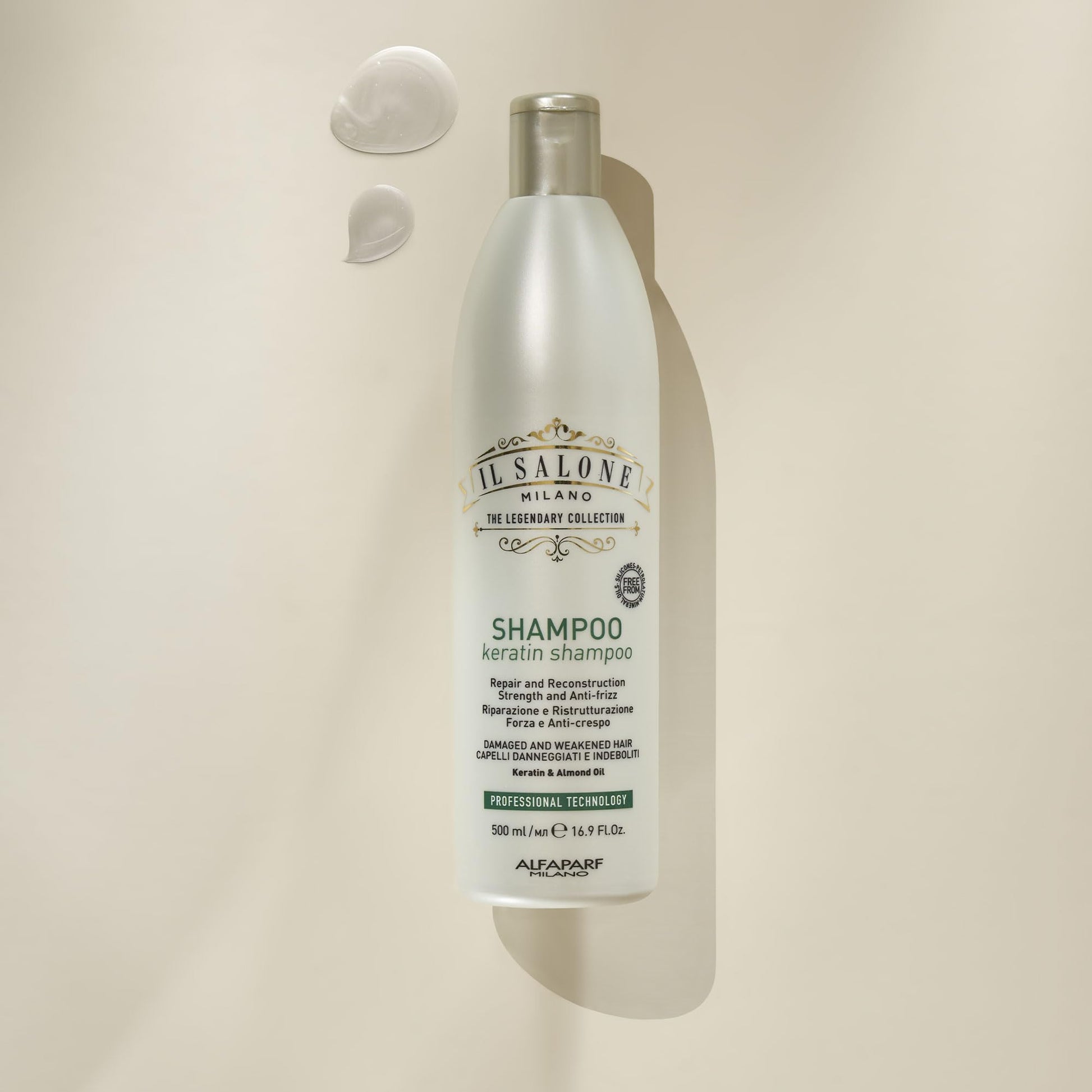 Light Gray Il Salone Milano Professional Keratin Shampoo for Damaged Hair - Hair Repair Shampoo - Frizz Control - Made with Almond Oil & Vitamin E - Salon Quality Haircare (16.9 oz / 500 ml)