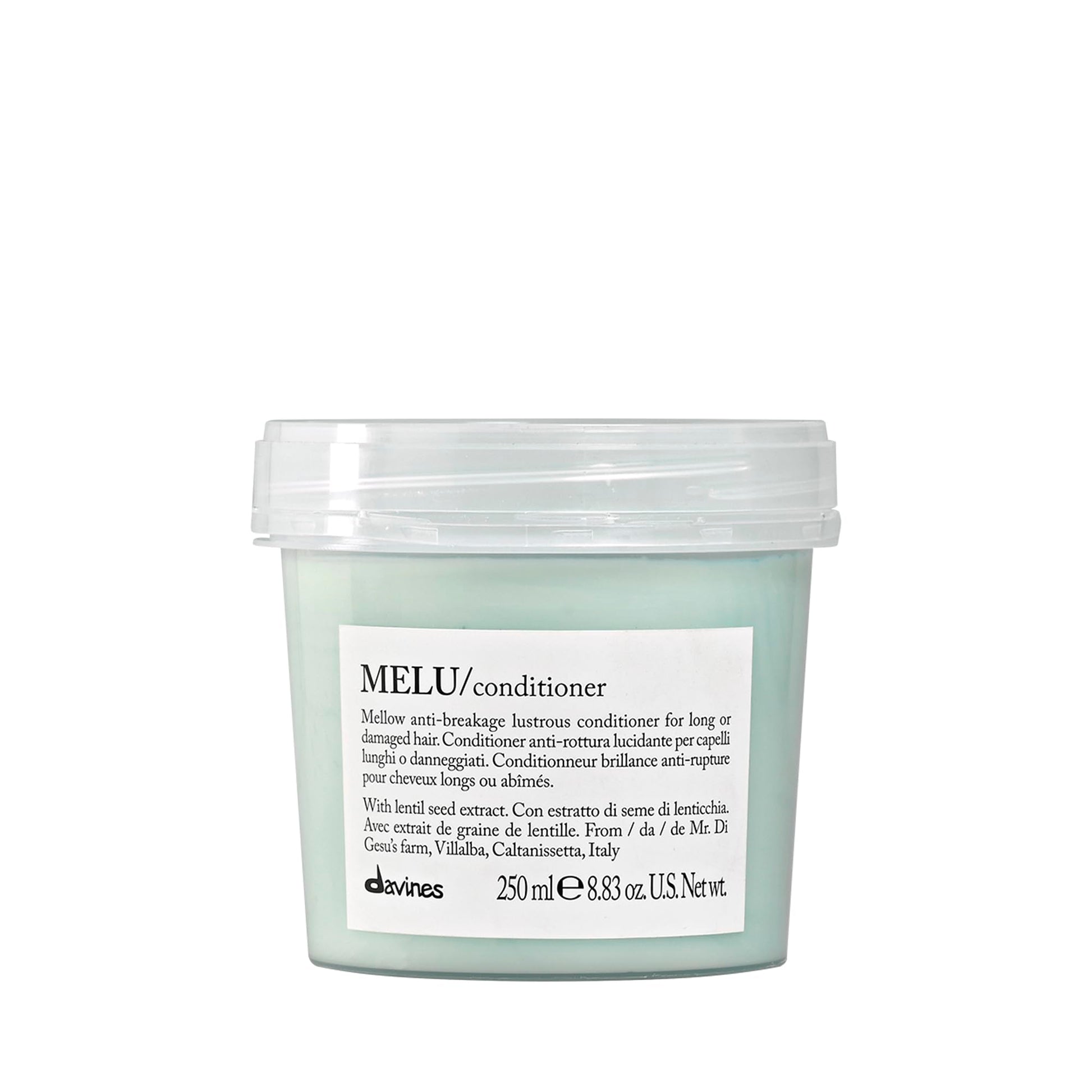 Light Gray Davines MELU Conditioner, Nourishing Light Anti-Breakage Emollient Formula for Long or Damaged Hair - Smooths and Softens Split Ends Weightless, Fortifies Strands with Lentil Seeds, 8.45 Fl Oz