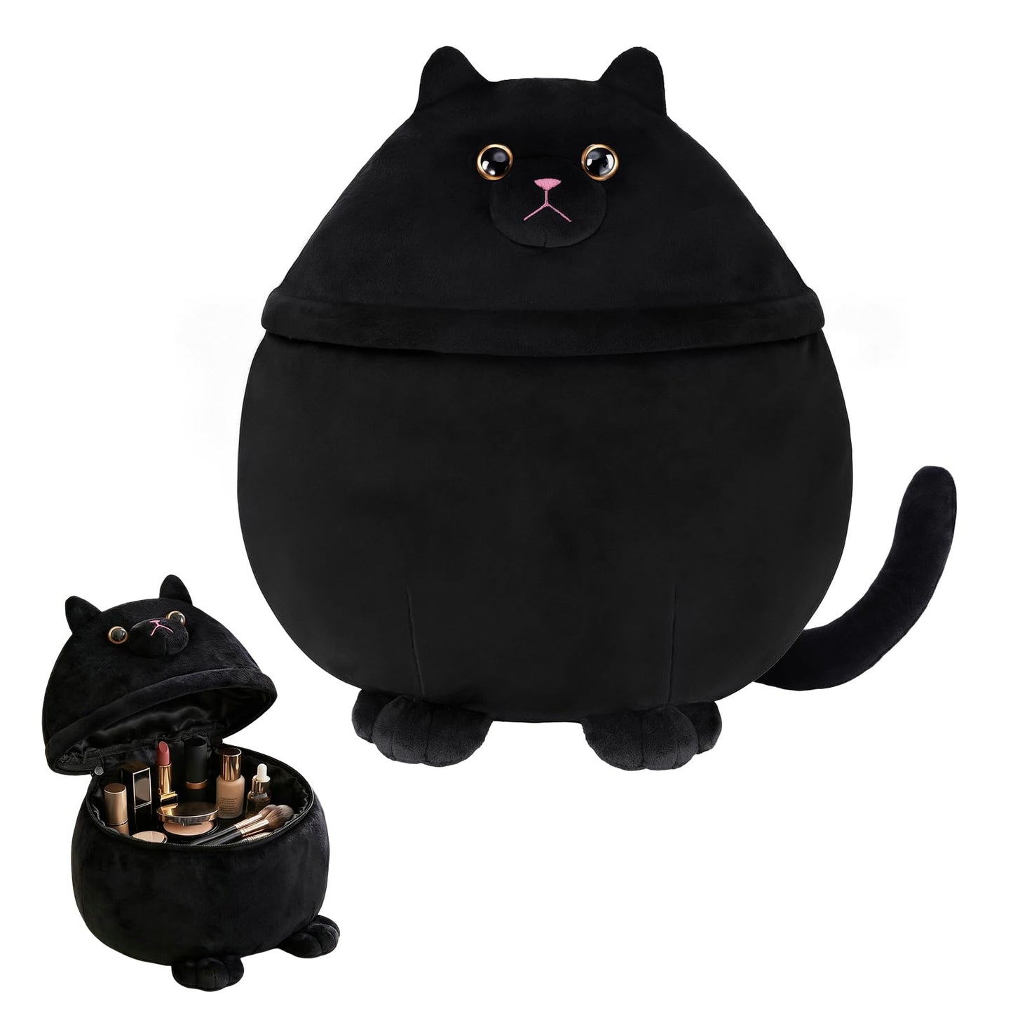 White Smoke Cantustime Funny Cat Makeup Bag - Large Capacity Cute Travel Toiletry Cosmetic Bag Pouch Organizer - Mothers Day Easter Birthday Christmas Unique Gifts for Women Teen Girls Cat Lovers-Black