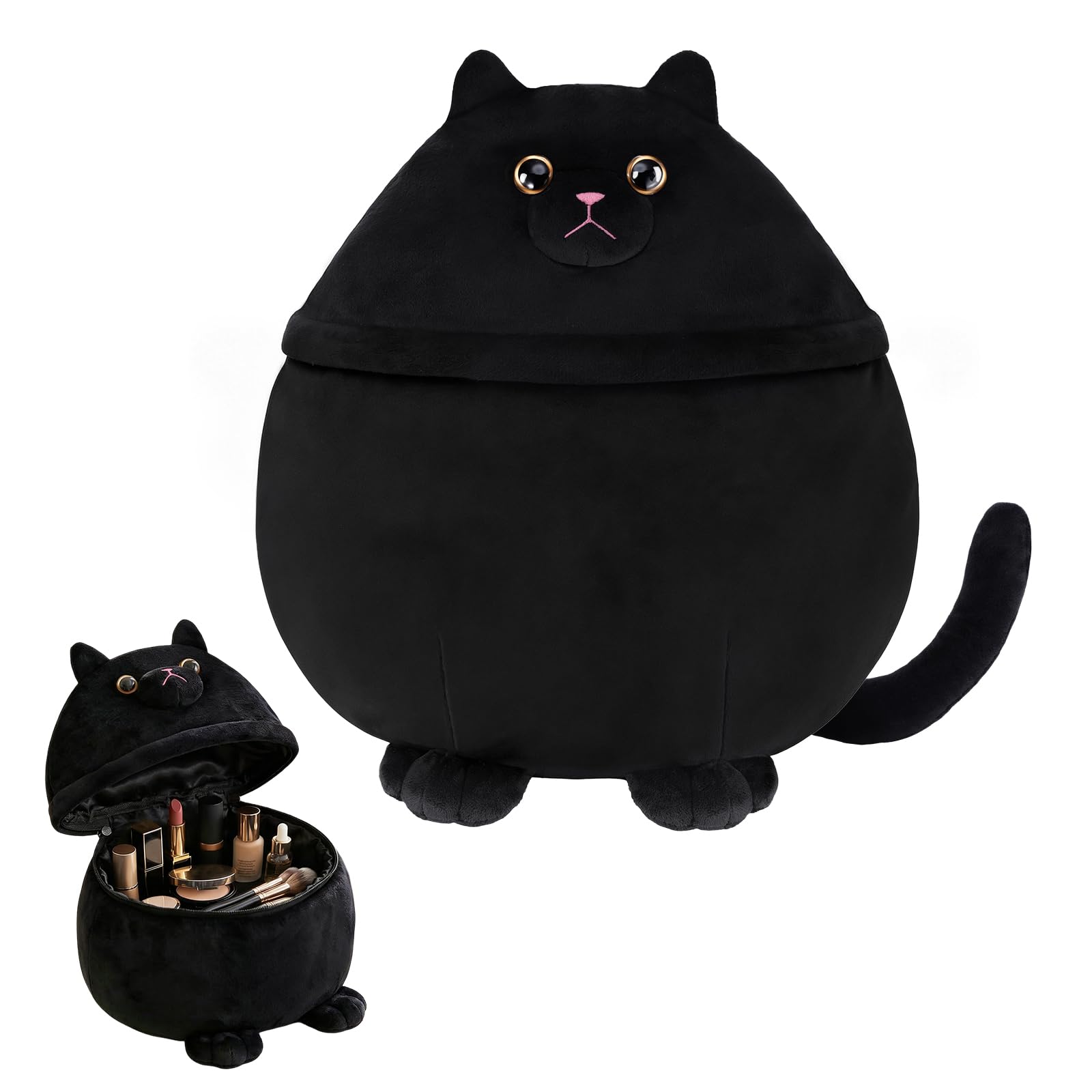 White Smoke Cantustime Funny Cat Makeup Bag - Large Capacity Cute Travel Toiletry Cosmetic Bag Pouch Organizer - Mothers Day Easter Birthday Christmas Unique Gifts for Women Teen Girls Cat Lovers-Black