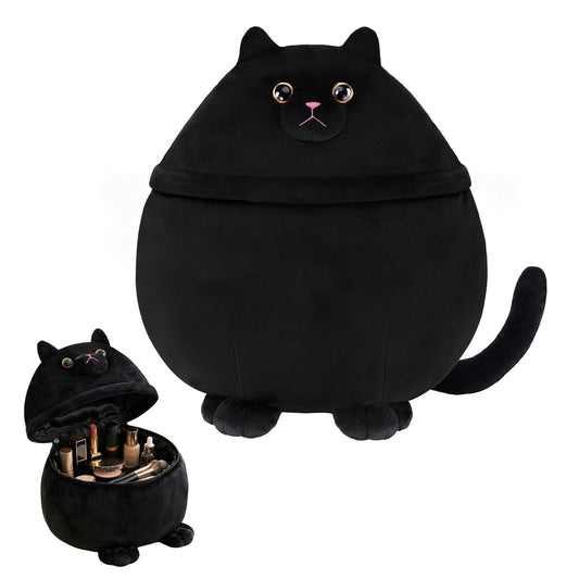 White Smoke Cantustime Funny Cat Makeup Bag - Large Capacity Cute Travel Toiletry Cosmetic Bag Pouch Organizer - Mothers Day Easter Birthday Christmas Unique Gifts for Women Teen Girls Cat Lovers-Black