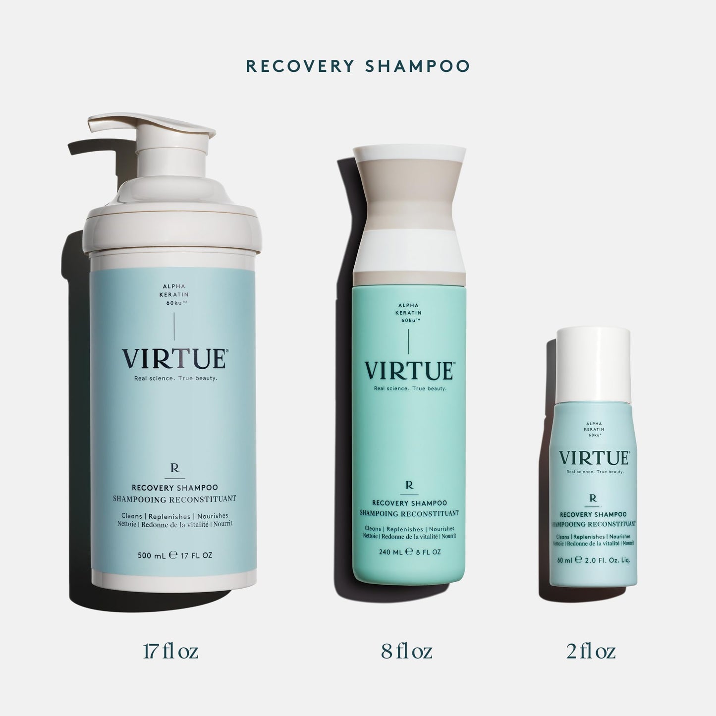 White Smoke VIRTUE Recovery Sulfate Free Shampoo with Keratin and Baobab Seed Oil for Damaged Hair, Color Safe