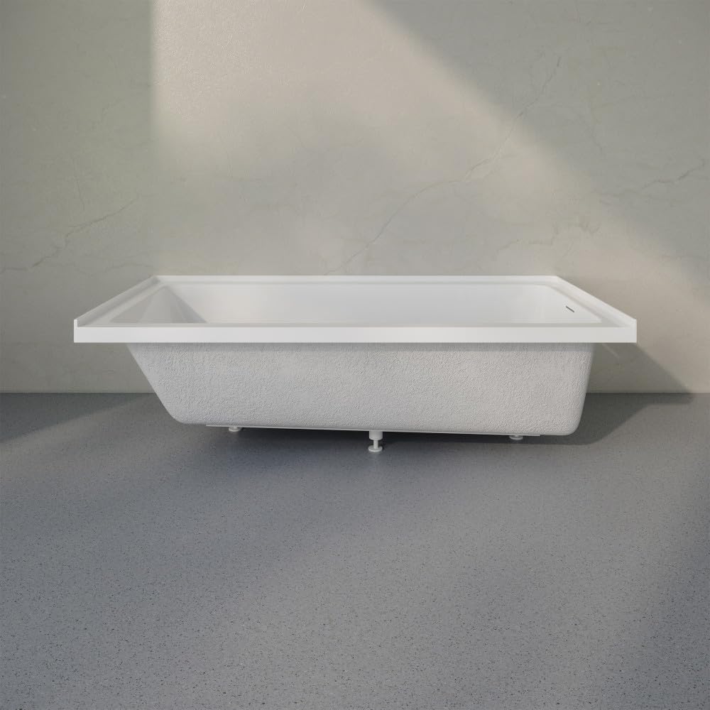 Light Slate Gray Swiss Madison Voltaire 72 x 36 Right Drain Soaking Alcove Bathtub in Glossy White with Integrated Armrest