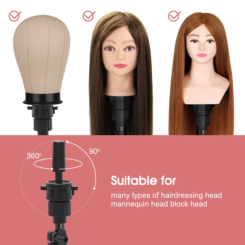 Light Coral LNASI Mannequin Head Stand, Upgrade Foldable Wig Stand Tripod for Cosmetology Hairdressing Training, Metal Adjustable Wig Head Stand with Wig Caps, T-Pins, Comb, Hair Clips