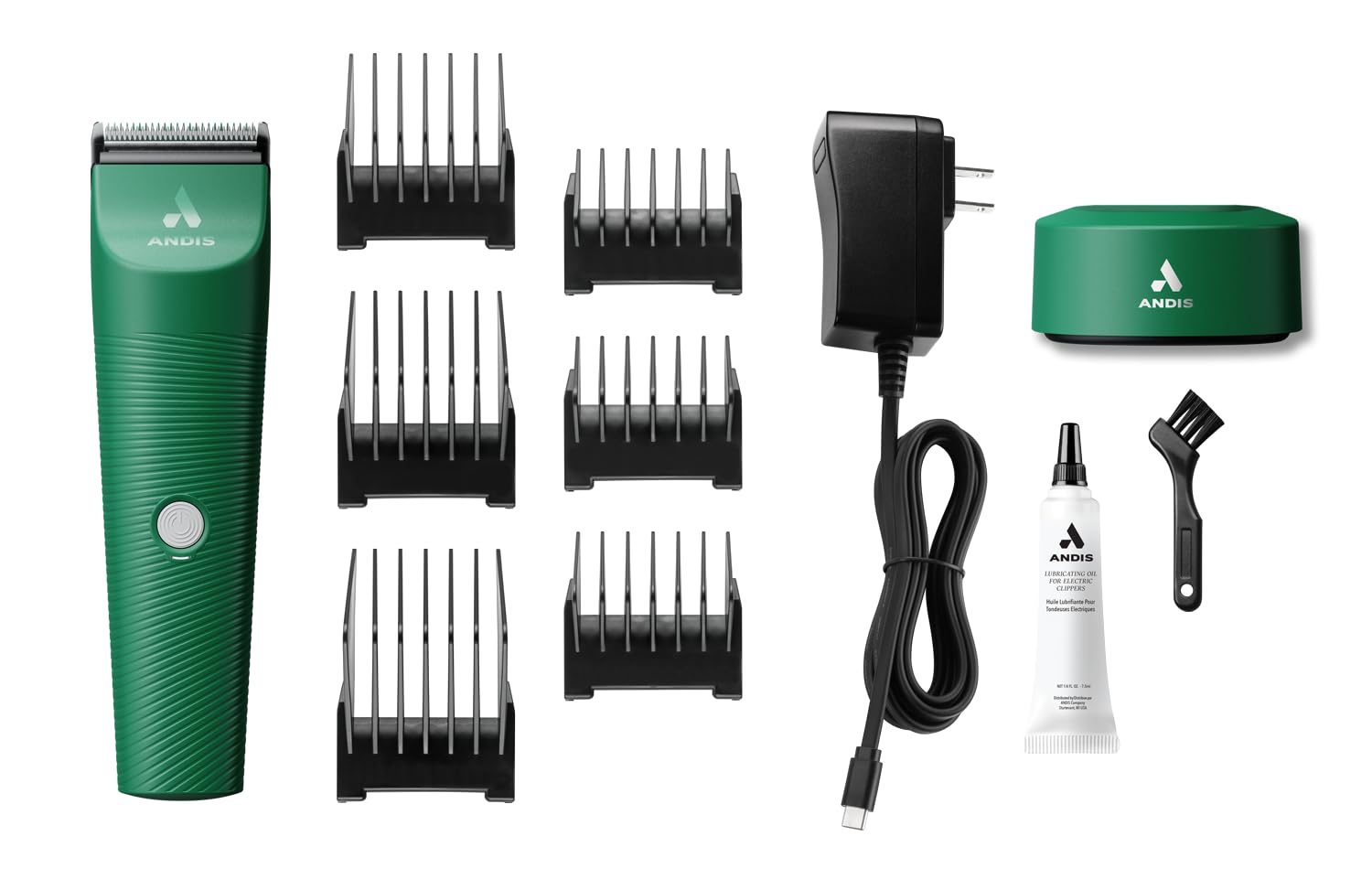 White Smoke Andis 79085 Vida 5-in-1 Cordless Adjustable Blade Pet Hair Clipper, 11-Piece Kit, Non-Slip Design, Slim Profile, Versitile Fit, Grooming, Green