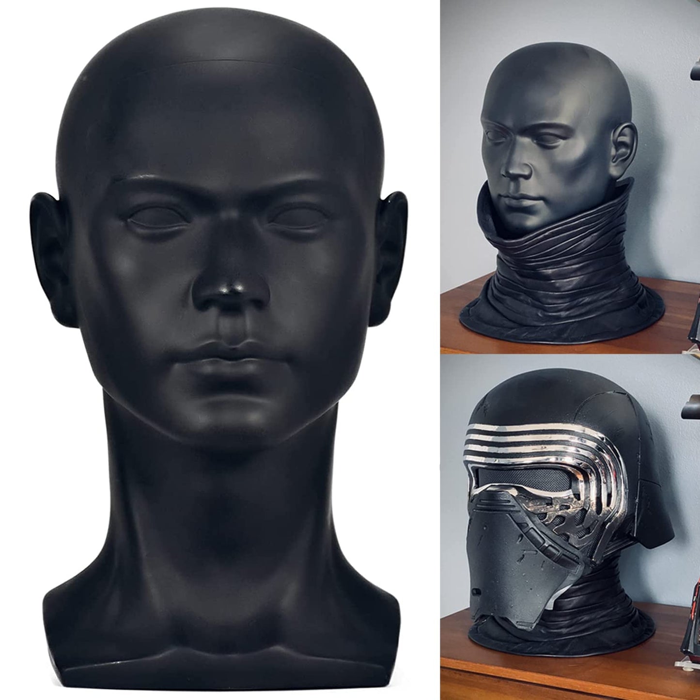 White Smoke FanLin Male Mannequin Head Professional Manikin Head for Display Wigs Hats Headphone Mask Sunglasses Jewelry and Scravat Display Stand (Matte-Black)