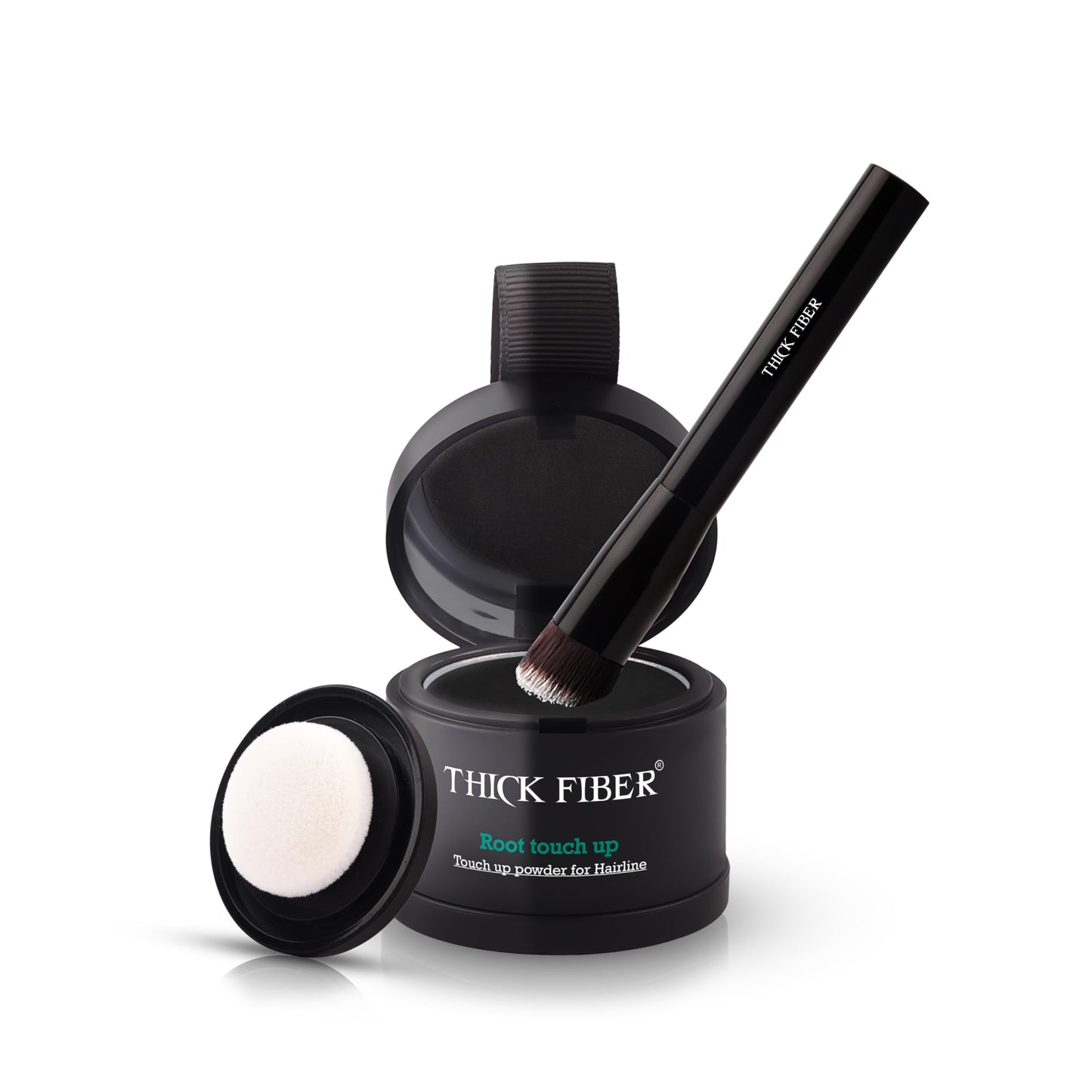 White Smoke THICK FIBER Root Touch Up Powder - Water & Sweat Resistant Hair Loss Concealer Set for Thinning Hair Women, Includes Brush (Black)