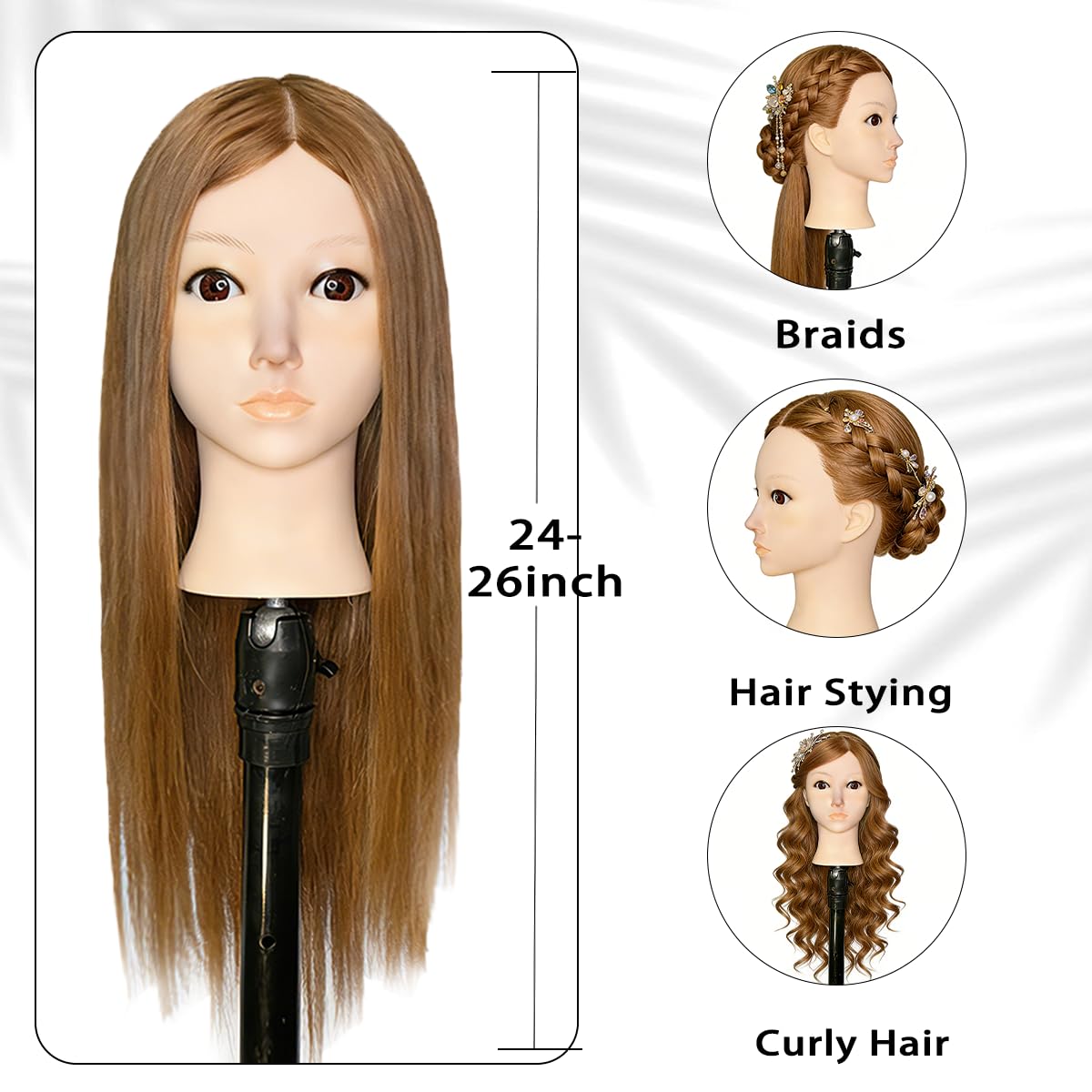 White Smoke Mannequin Head Human Hair For Braiding，Straight 22Inch Doll Head for Cosmetology & Hairdresser with Stand (Golden)