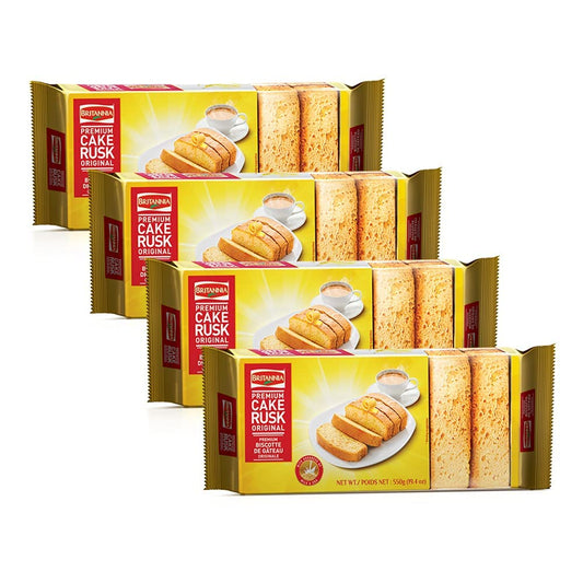 White Smoke BRITANNIA Premium Cake Rusk Crispy Tea Snack Biscuits Original 19.4oz (550g - Pack of 4) - Goodness of Milk, Egg and Tree Nuts - Delicious, Light & Crispy, Breakfast Toast