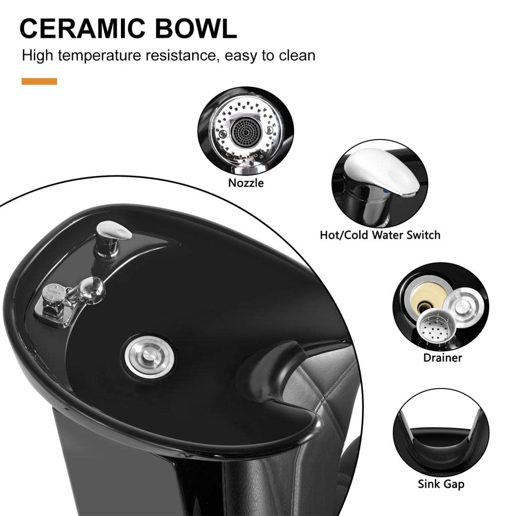 White Smoke Artist hand Shampoo Bowls Shampoo Barber Backwash Chair Ceramic Shampoo Bowl Sink Chair, with Foot Pedal for Spa Beauty Salon Equipment