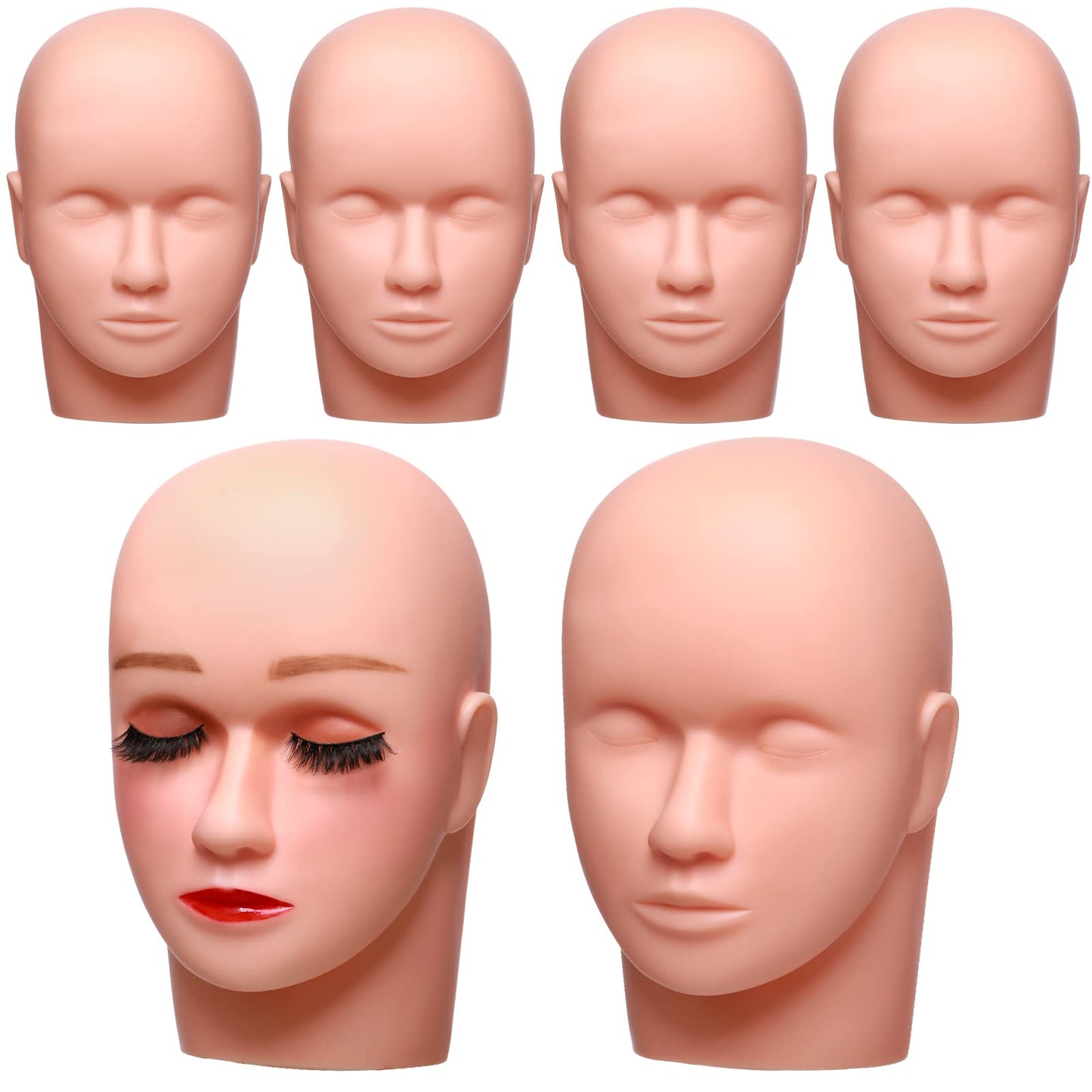 White Smoke Reginary 6 Pcs Lash Mannequin Head Silicone Plastic Makeup Training Heads for Makeup Eyelash Grafting Massage and Esthetics Practice(White)