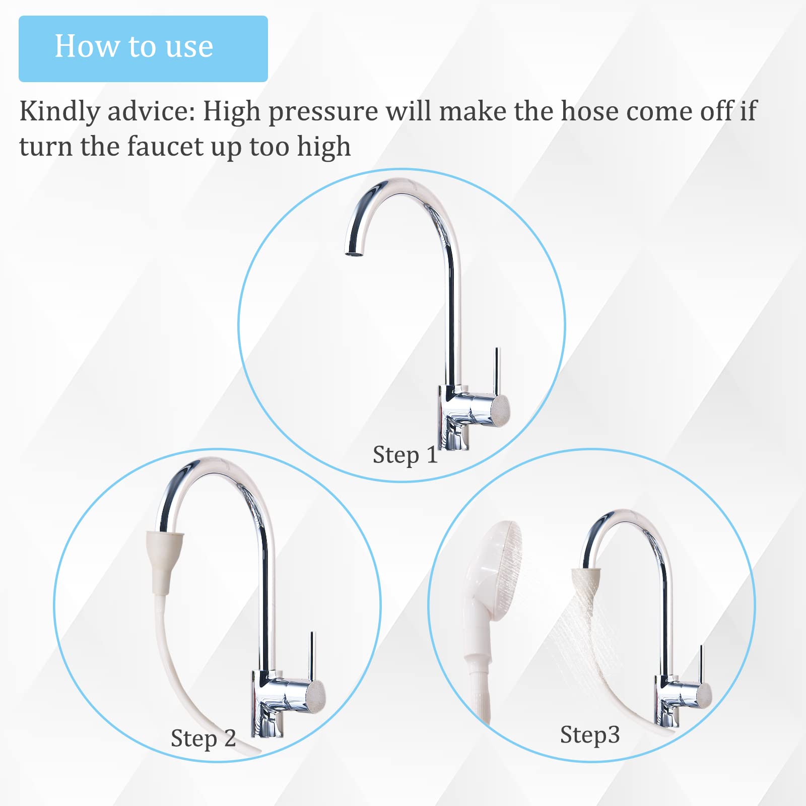 White Smoke Sink Spray Rubber Hose, Sink Hose Attachment for Faucet Portable Sink Hose Faucet Sprayer, Shampoo Sprayer for Dog, Pets, Bathing Baby, Washing Hair, Rinsing Vegetables (For sink)
