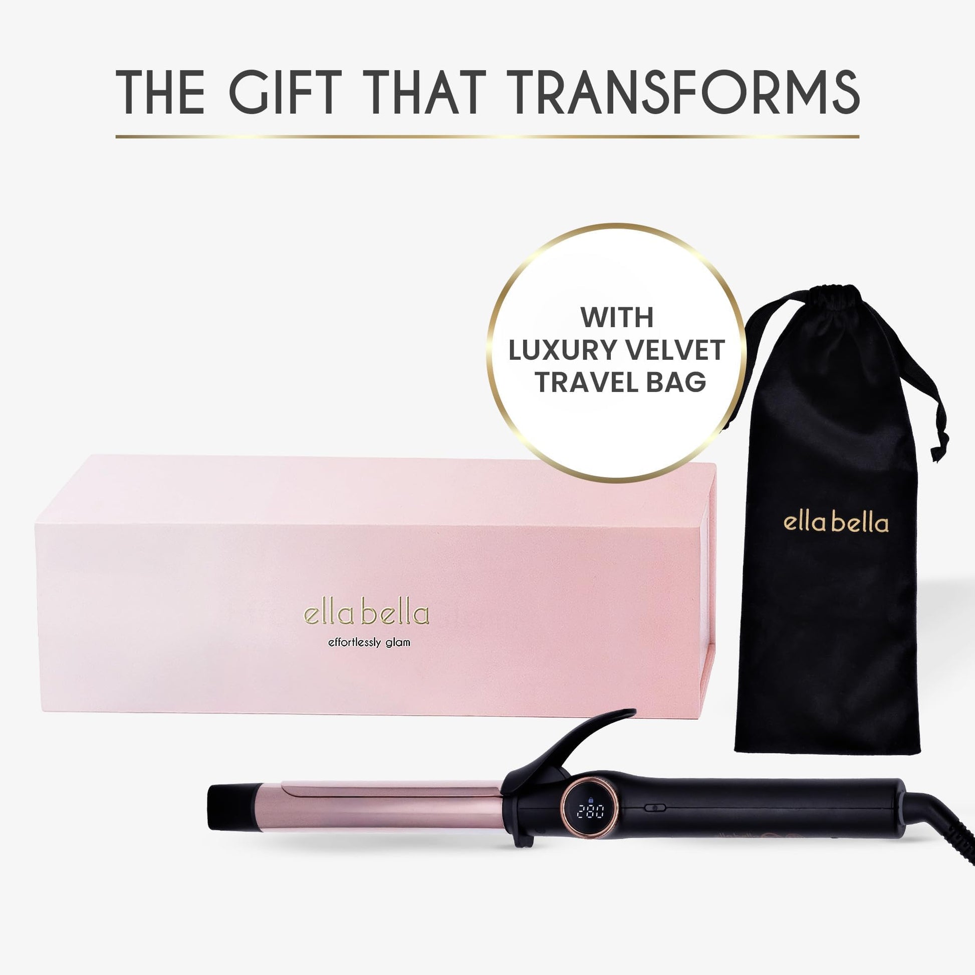 White Smoke ELLA BELLA® Slimline Curling Iron 1 Inch - Professional Curling Wand with Dual Voltage, Titanium Coating, for Long-Lasting Curls and Reliable Styling