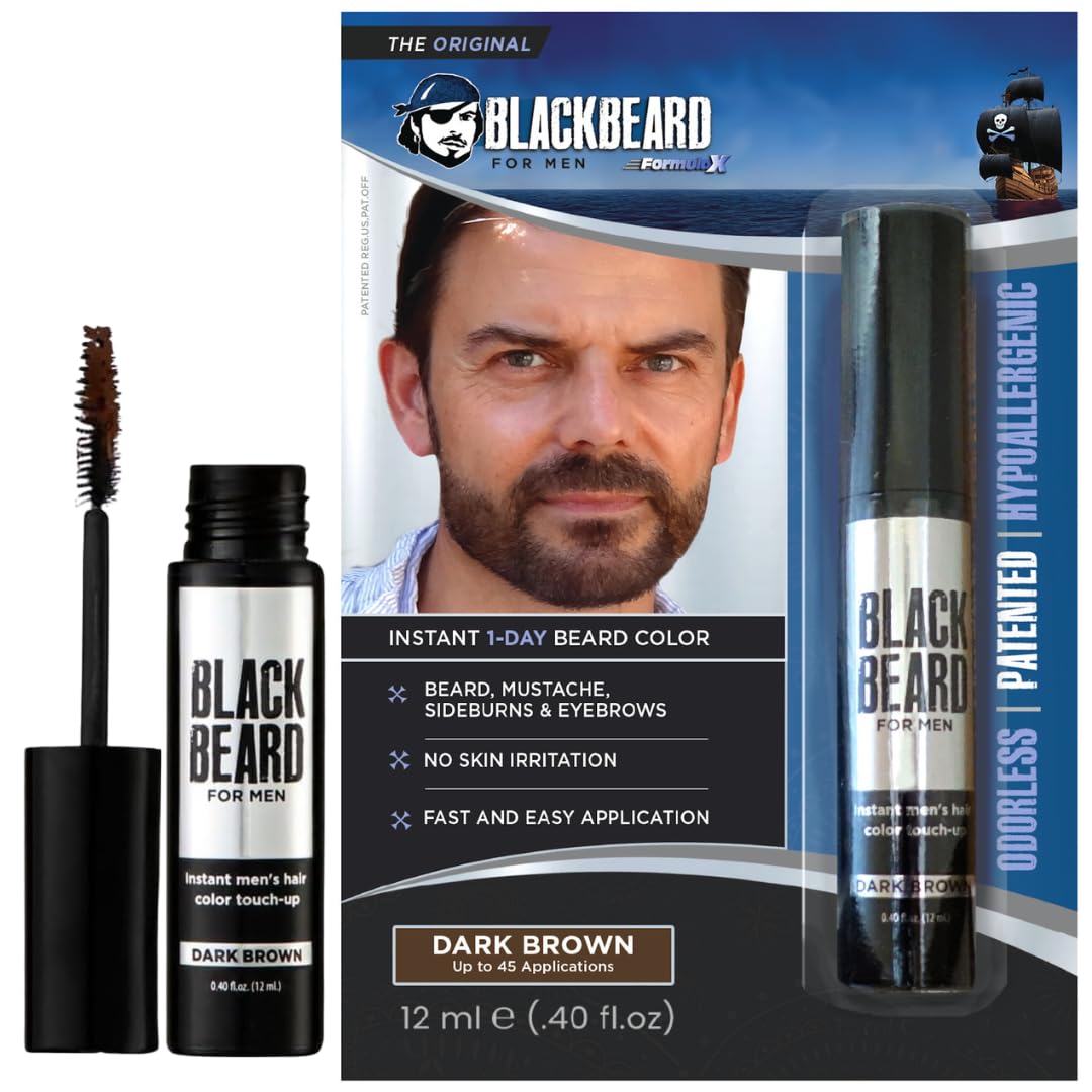 White Smoke Blackbeard for Men Beard Color – 1-Day Beard, Mustache, Eyebrow, Sideburns Color – Temporary Facial Hair Tint - Hypoallergenic Beard Dye Alternative – Up to 45 applications – Dark Brown, 1 Pack
