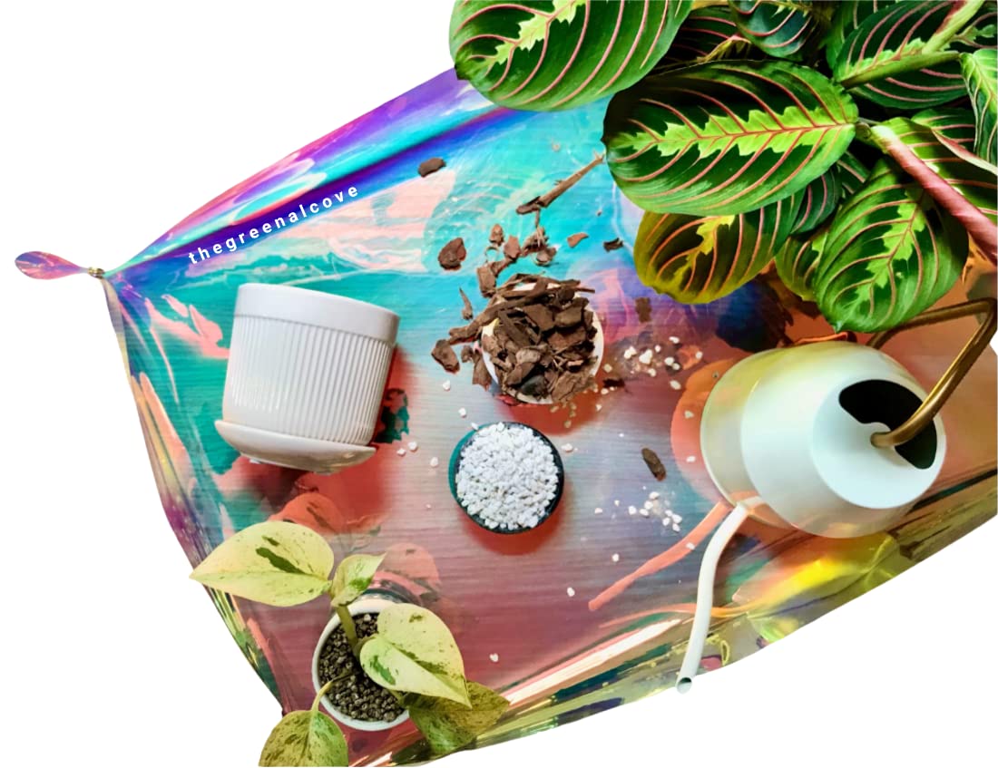 White Smoke The Green Alcove Plant Repotting Mat for Indoor Outdoor Gardening, Holographic Roll Out Potting Mat Tarp - Gifts for Plant Lovers Women (Blue)