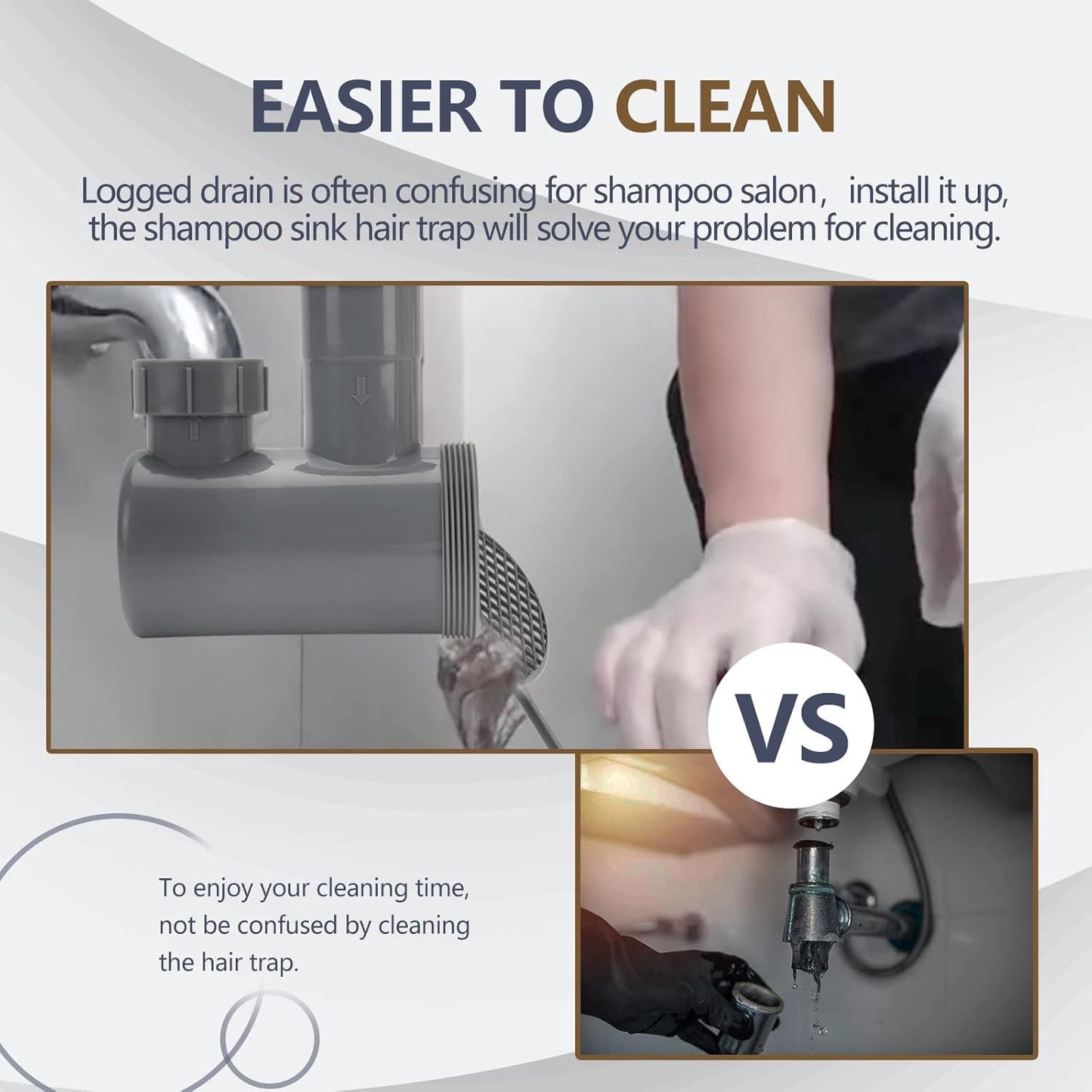 Lavender LukLoy 1 Pack Universal Salon Hair Trap P Trap for Shampoo Bowl Sink, 1-1/2" PVC Catch Chamber for Barber Backwash Sink, Beauty Barber Salon Equipment, Secure Fit, Easy Clean, Grey