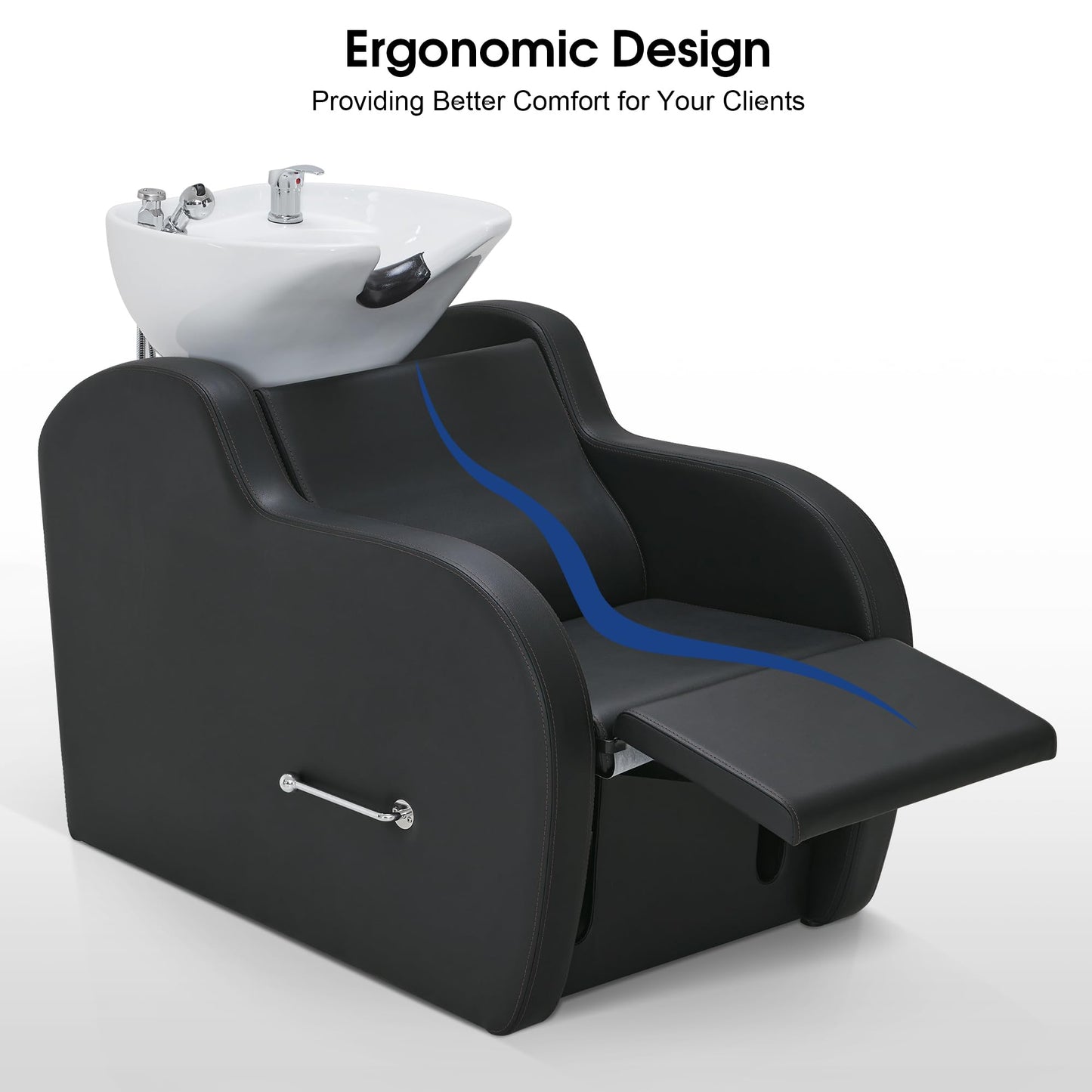 White Smoke BarberPub Backwash Shampoo Unit with Leg Rest, Adjustable Ceramic Hair Wash Bowl Sink and Chair Set for Salon, Barbershop, Home Salon 9312 (Black)