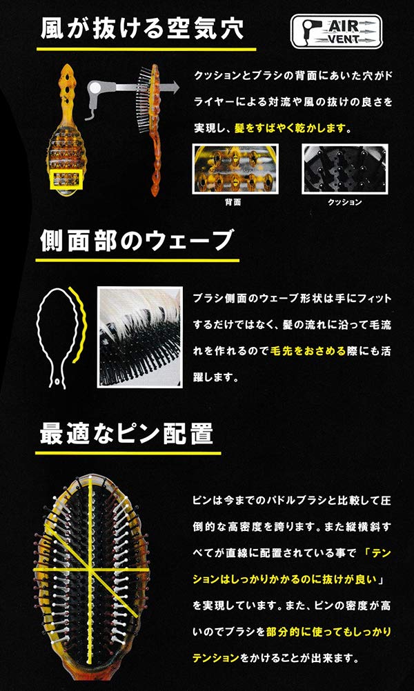 Black Y.S. Park Luster Aerozaurus Paddle Cushion Eco Styler Hair Brush, Black, 0.13 kg