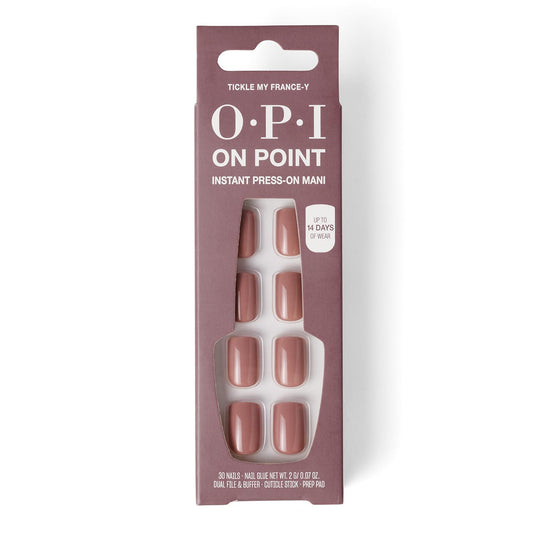 Slate Gray OPI On Point Tickle My France-y | Short Squoval Soft Neutral Beige Press On Nails | 30 Count with Nail Glue | Long Lasting, Reusable, Non-damaging