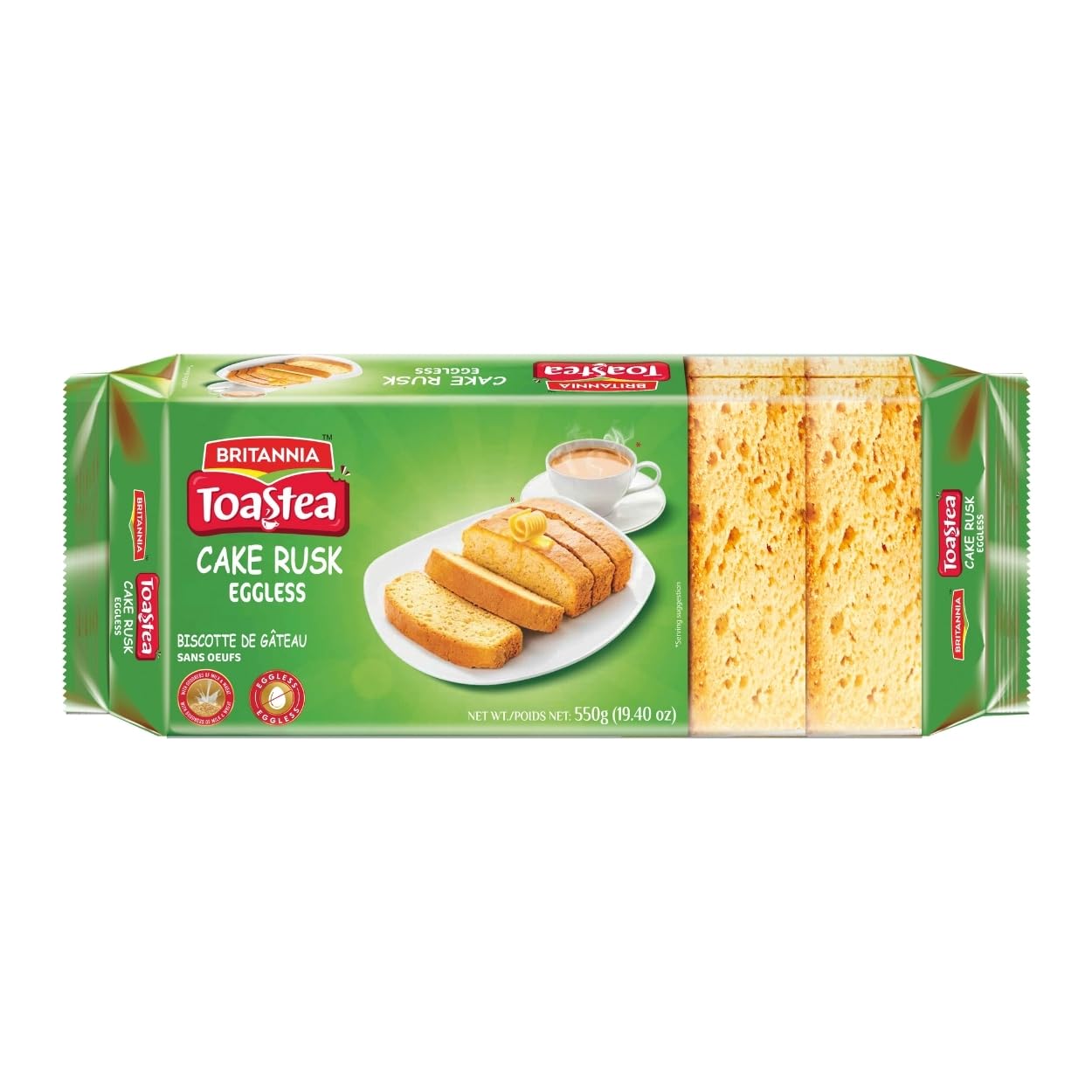 Light Goldenrod Britannia Toastea Eggless Rusk Cake | Pack- 550gm(19.40 oz)| Each Smooth & Soft Twice-Baked Cake Delicious Snack for Breakfast & Tea Time