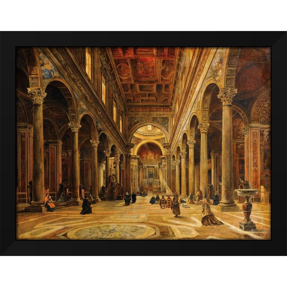 Black Giovanni Lanza 24x19 Black Modern Framed Art Print Titled: Church Interior