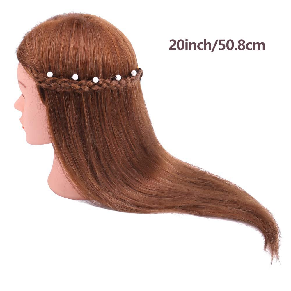 White Smoke Mannequin Head with 100% Human Hair, SZCY LLC 18" Dark Brown Real Hair Cosmetology Mannequin Head Hair Styling Hairdressing Practice Training Doll Heads with Clamp Holder