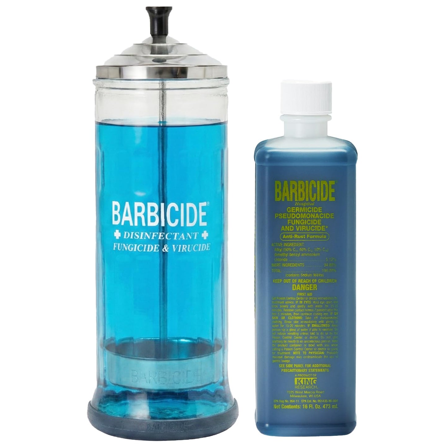 White Smoke BARBICIDE Disinfectant Jar and Concentrate Starter Set (37 Oz Jar +16 Fl Oz)– Professional Salon, Spa & Barber Tool Sanitizing Kit