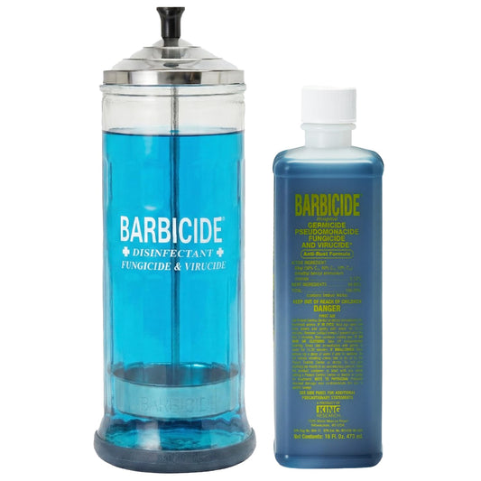 White Smoke BARBICIDE Disinfectant Jar and Concentrate Starter Set (37 Oz Jar +16 Fl Oz)– Professional Salon, Spa & Barber Tool Sanitizing Kit