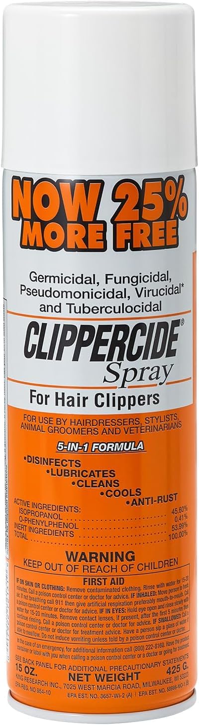 Lavender Barbicide Clipperside Hair Clippers Spray Cleaner Large 15 OZ. Bottle with EXCLUSIVE 5-In-1 Formula Disinfects