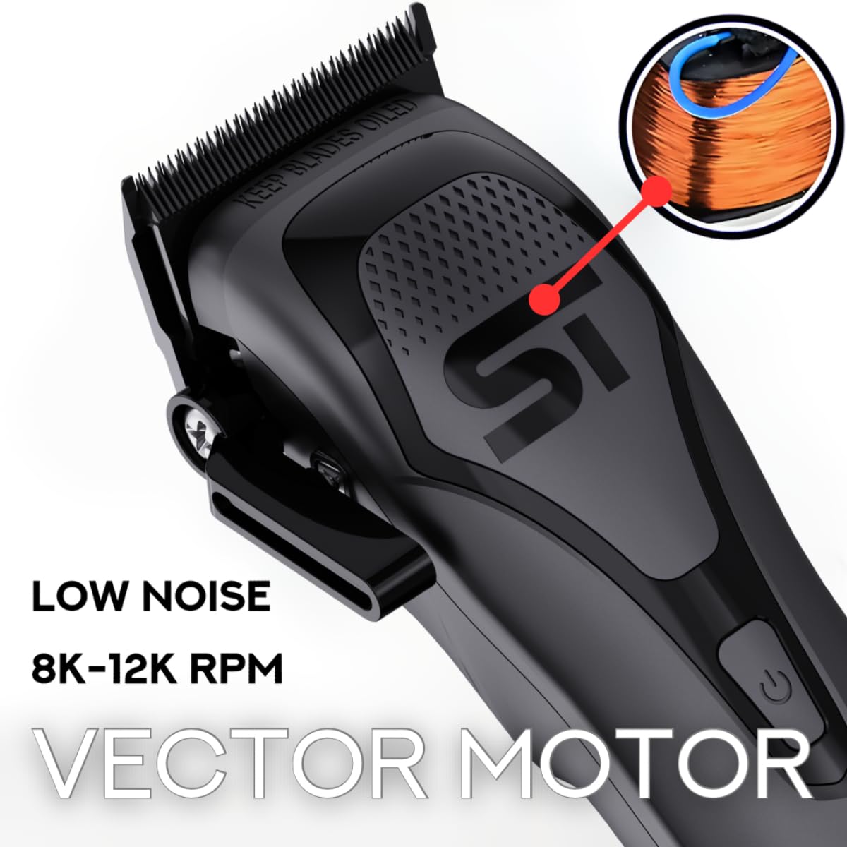 White Smoke Supreme Trimmer Darkstar 72 Clipper with Magnetic Vector Motor | 180 Min Run Time, 9000 RPM Barber Hair Clipper | Low Noise, Professional Clipper DLC Blades | STC72