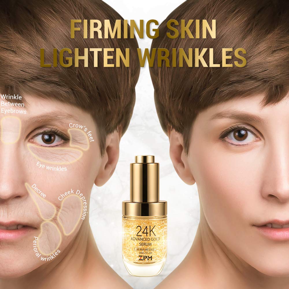 White Smoke 24K Gold Anti Aging Face Serum Moisturizer Enriched with Vitamin C Serum, Hyaluronic Acid, Vitamin E Cream for Day and Night Wrinkle Reduction, Re-Activate Skin Youth (1FL.OZ)