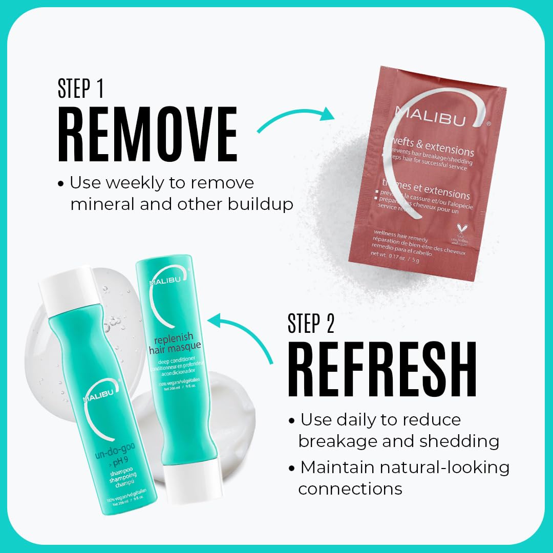 White Smoke Malibu C Wefts & Extensions Wellness Hair Remedy (12 Packets) - Removes Build Up + Prevents Hair Breakage - Prepares Natural Hair for Hair Extension Application