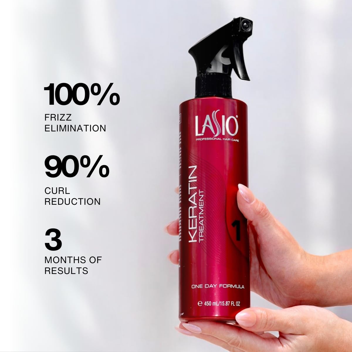 Light Gray Lasio Keratin One Day Treatment – Frizz Elimination, Smoothing & Strengthening keratin hair treatment | Reduce 100% OF Frizz | Professional Salon Grade Formula | 15.87 FL oz