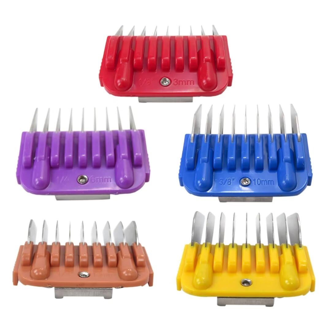 White Smoke New Professional Animal Stainless Steel 5 Color Guide Comb Set for 10#/15#/30# Detachable Blade,Compatible for Andis/Oster A5/ Wahl KM Series Guards Clipper(Cutting Length 3mm-16mm)