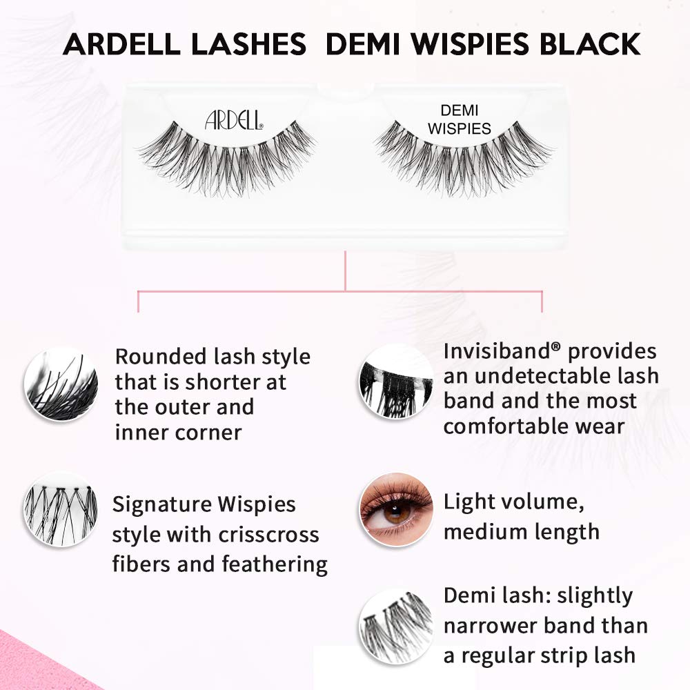 White Smoke Ardell False Eyelashes Demi Wispies - Black, Seamless Feathered Strip, Natural Look Wispy Lashes for Everyday Wear, 4 Pairs