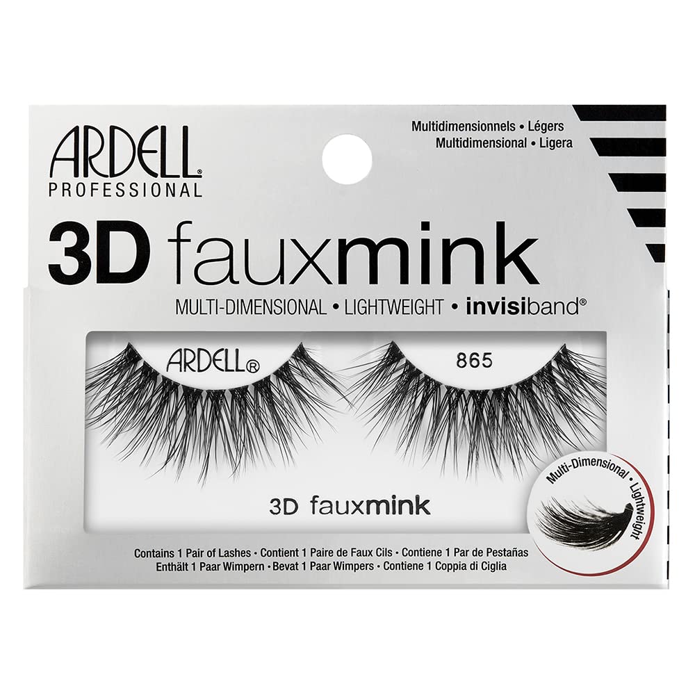 Light Gray Ardell 3D Faux Mink Lashes 865 - Lightweight, Reusable, Wispy False Eyelashes for a Dramatic Natural Look, 1 Pair