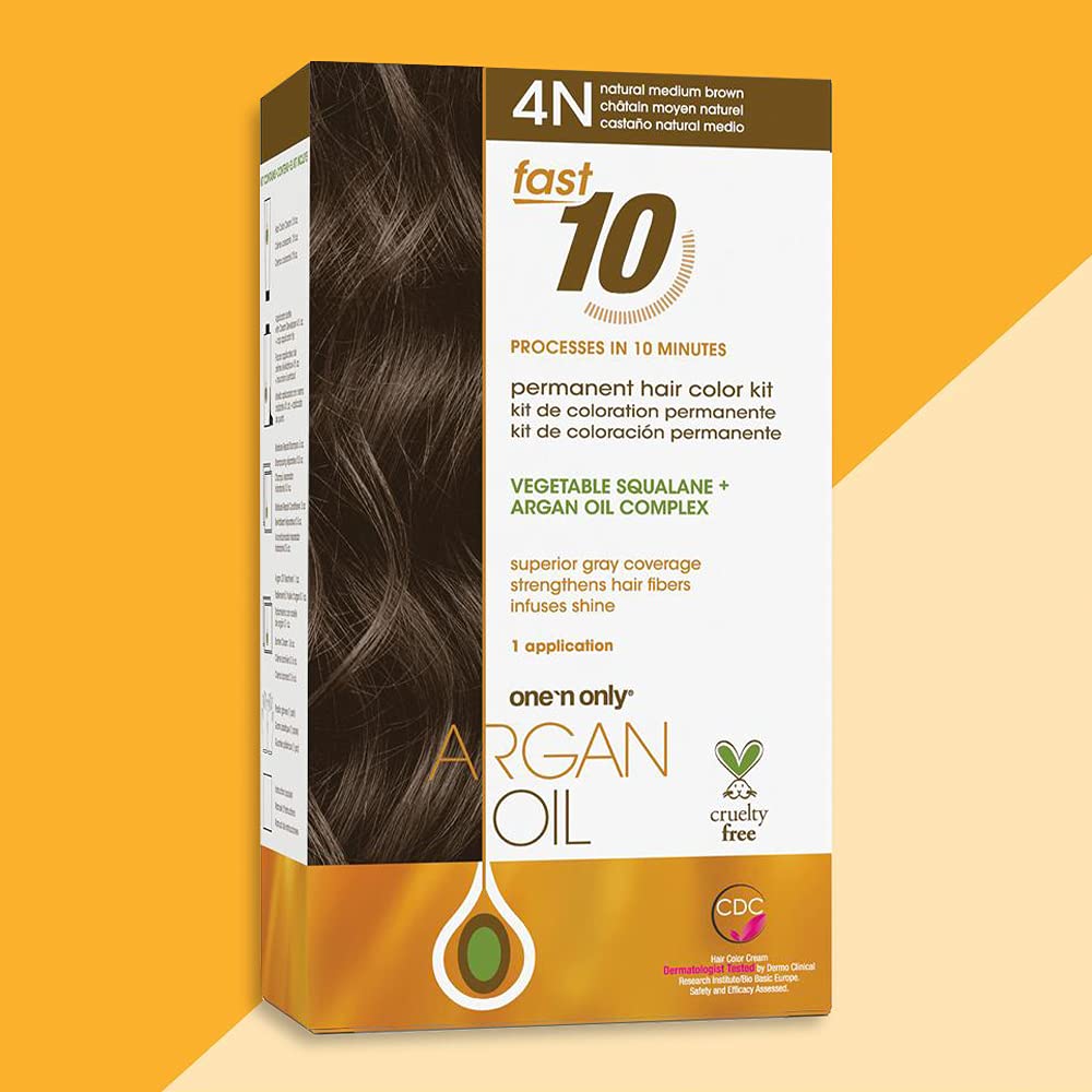 Wheat One 'N Only Fast 10 Permanent Hair Color Kit - Hair Dye for Women with Argan Oil to Maintain Moisture Balance - Advanced Micro-Pigments for Natural Tones (4N Medium Brown)
