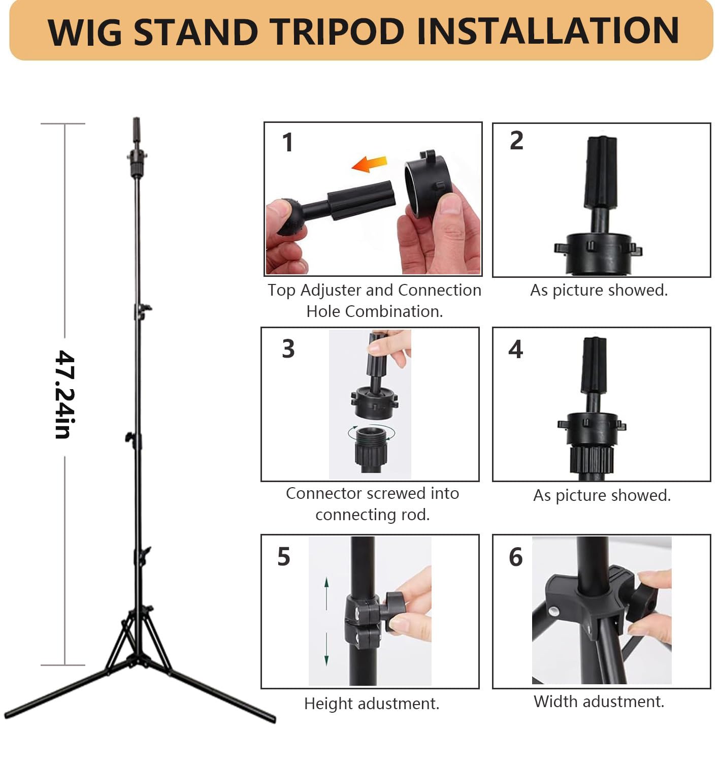 White Smoke SZCY LLC 23 Inch Canvas Block Wig Head, 47 Inch Wig Stand Tripod with Head, Mannequin Head for Wigs Display with Wig Caps, T C Pins Brush