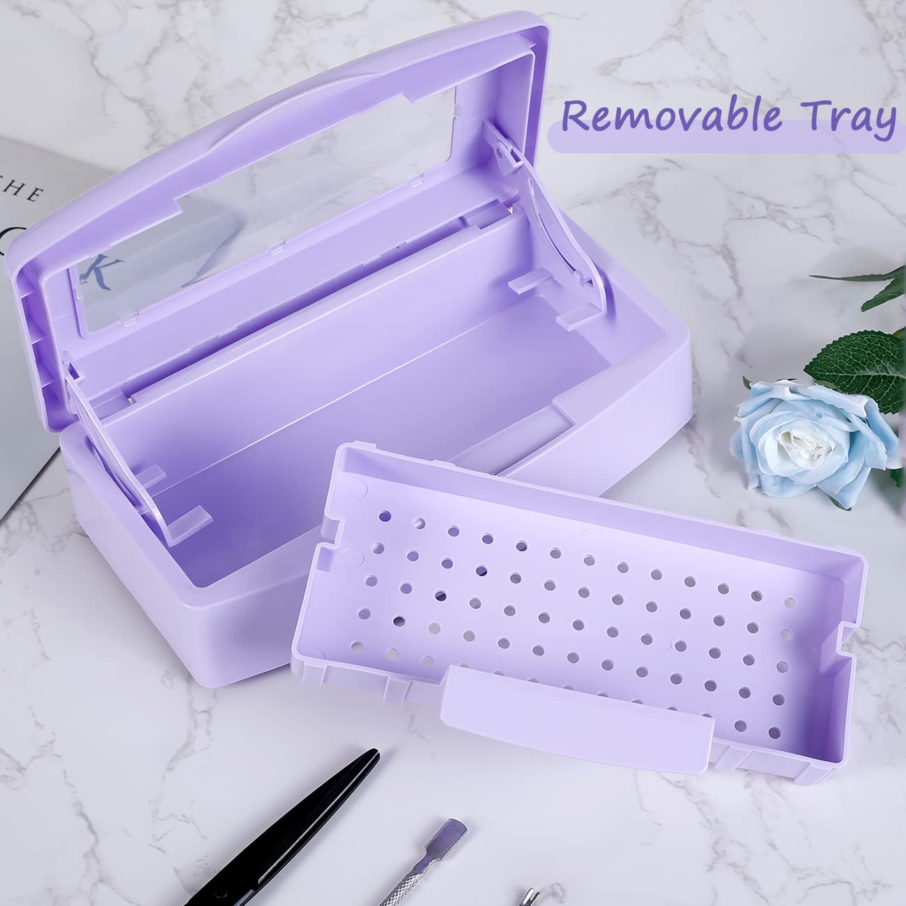 Light Gray Gusnilo Nail Tool Sterilizer Box Disinfectant Jar Plastic Disinfectant Container Suitable for Nail Tools Hair Salons Beauty Centers and Manicure and Nail Equipment(Purple)