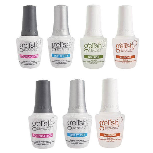 White Smoke Gelish Terrific Trio and Fantastic Four Manicure and Nail Maintenance Collection with Base Gel, Top Gel, pH Bond, and Nourishing Cuticle Oil