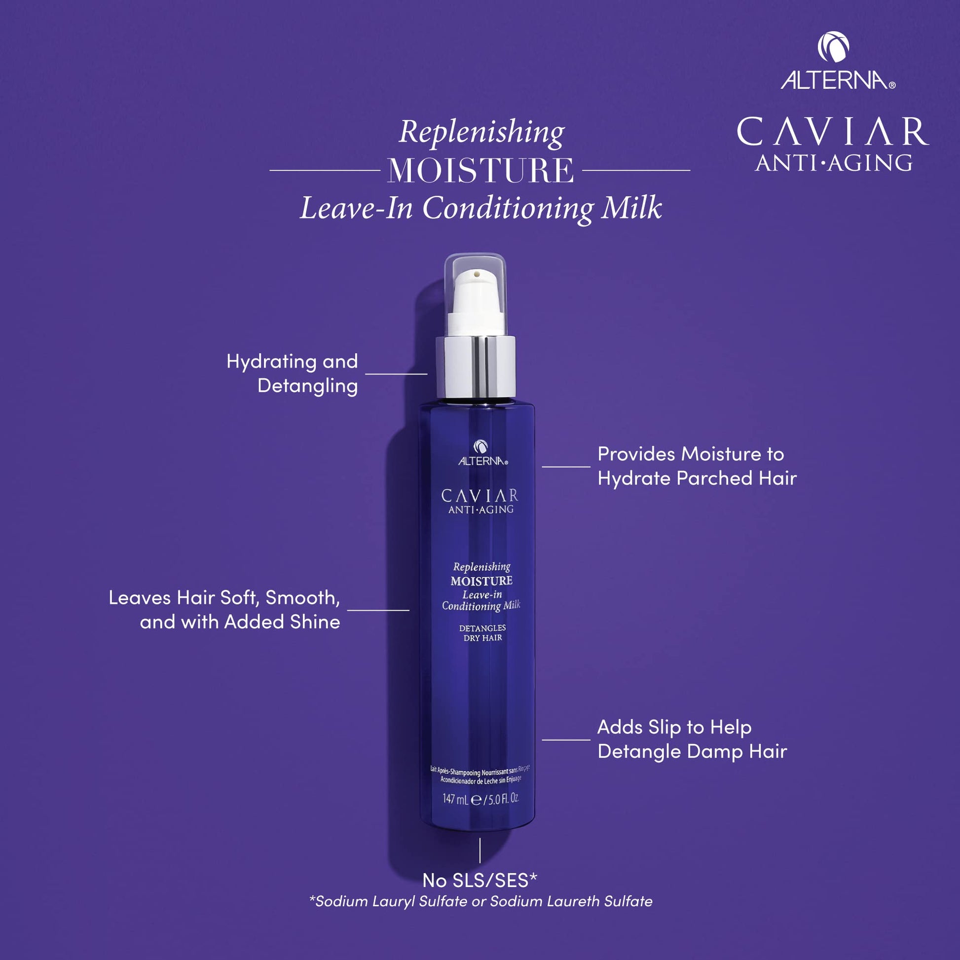 Dark Slate Blue Alterna Haircare CAVIAR Anti-Aging Replenishing Moisture Leave-in Conditioning Milk, 5 Fl Oz | Detangles Dry Hair | Sulfate Free, Paraben Free