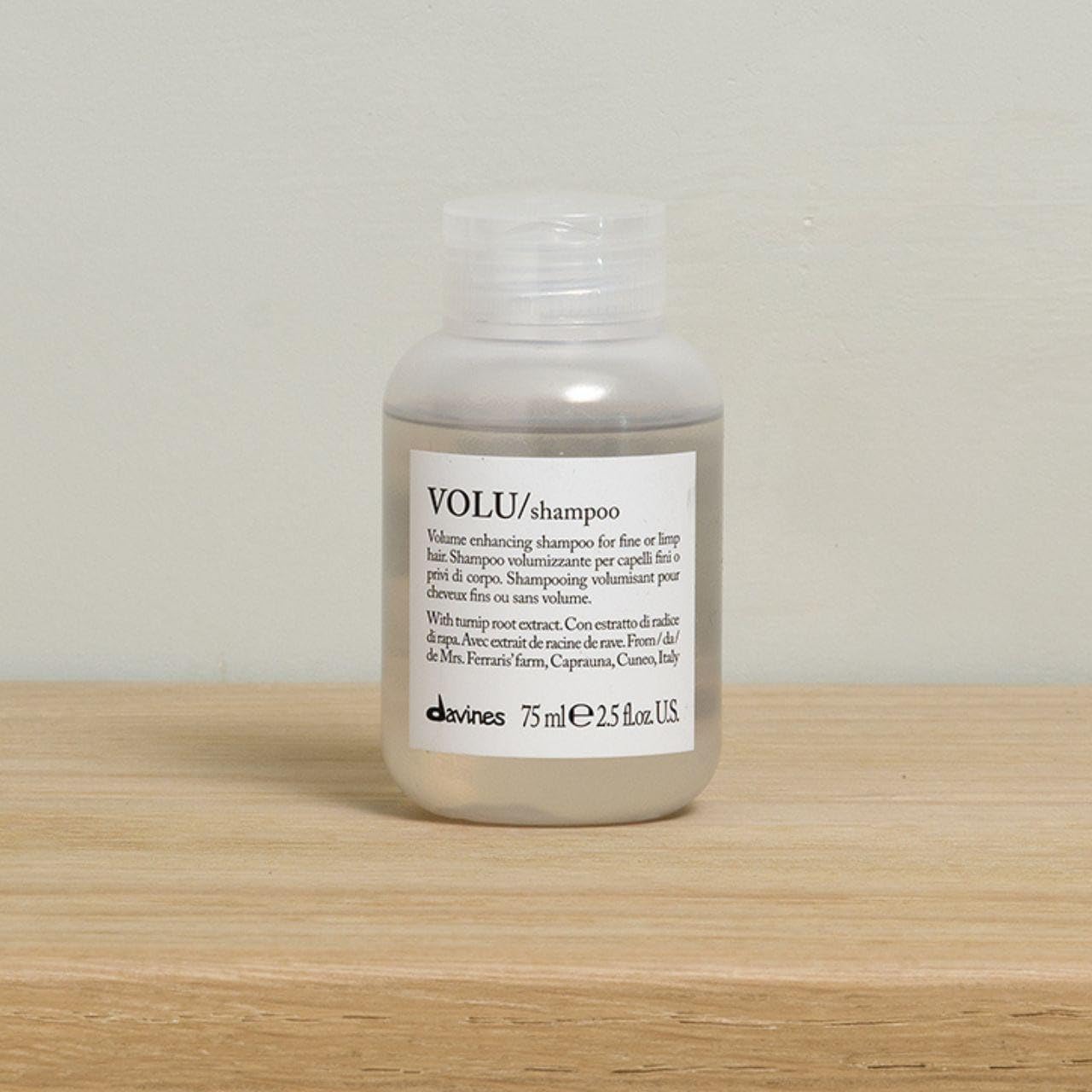Gray Davines VOLU Shampoo, Volumizing Gentle Cleansing Action for Fine or Limp Hair - Making it Soft and Light with a Lasting Boost of Body and Volume, Travel Size, 2.54 Fl Oz