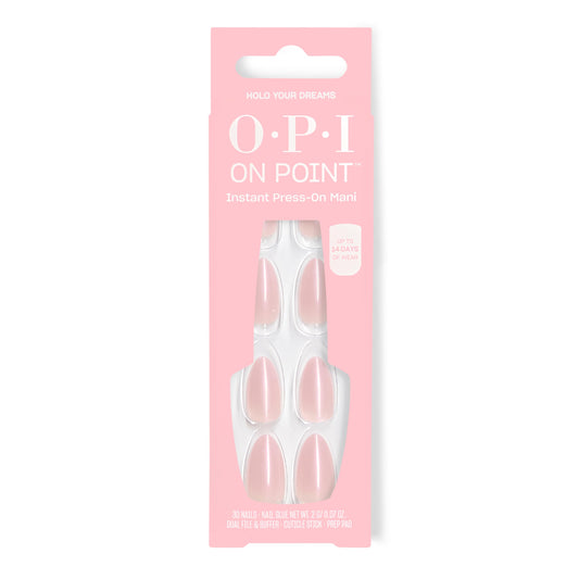 Pink OPI On Point Holo Your Dreams | Short Almond Opaque Neutral Holographic Press On Nails | 30 Count with Glue | Long Lasting, Reusable, Non-damaging | Spring 2026