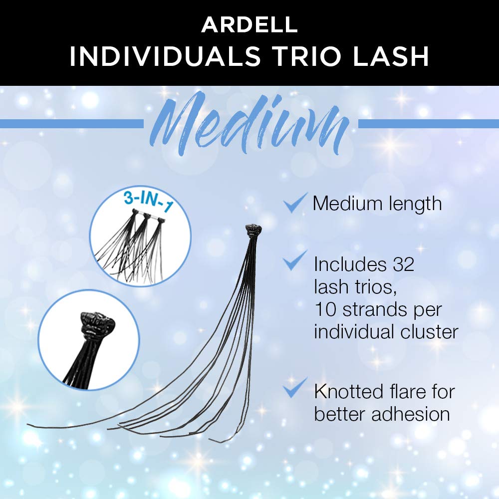 Light Gray Ardell False Eyelashes Individual Lashes Trios Medium Black, Reusable DIY Lash Clusters, Eyelash Extensions, 4 Pack