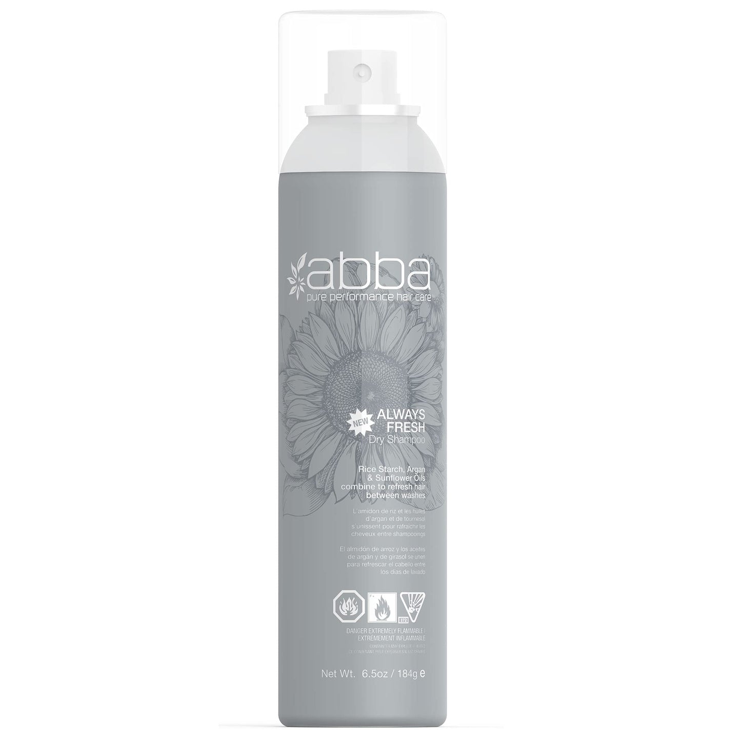 Dark Gray ABBA – Pure Specialty Always Fresh Dry Shampoo - Rice Starch, Agran & Sunflower Oils, 6.5 fl oz