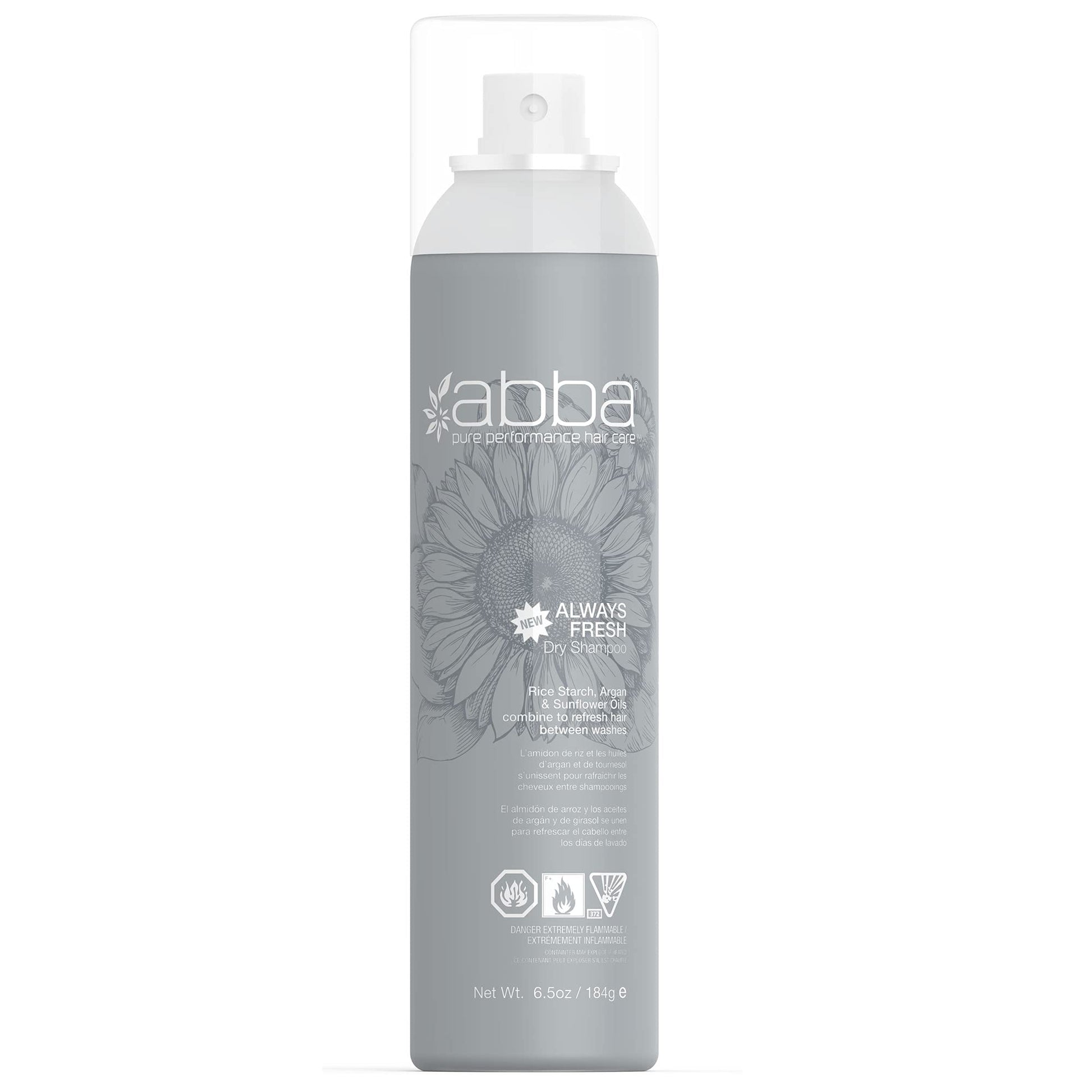 Dark Gray ABBA – Pure Specialty Always Fresh Dry Shampoo - Rice Starch, Agran & Sunflower Oils, 6.5 fl oz